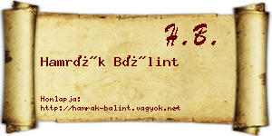 Hamrák Bálint névjegykártya